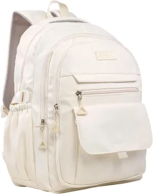 Phaoullzon Teen Girls School Backpack for College, Aesthetic Bookbag for Women,Beige