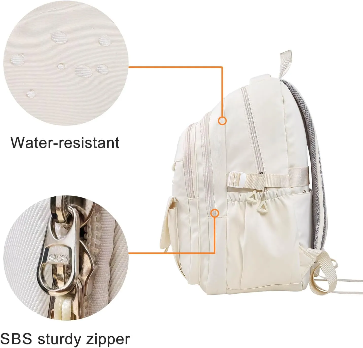 Phaoullzon Teen Girls School Backpack with Lunch Box for Boys, College Aesthetic Laptop Bookbag for Women,Beige