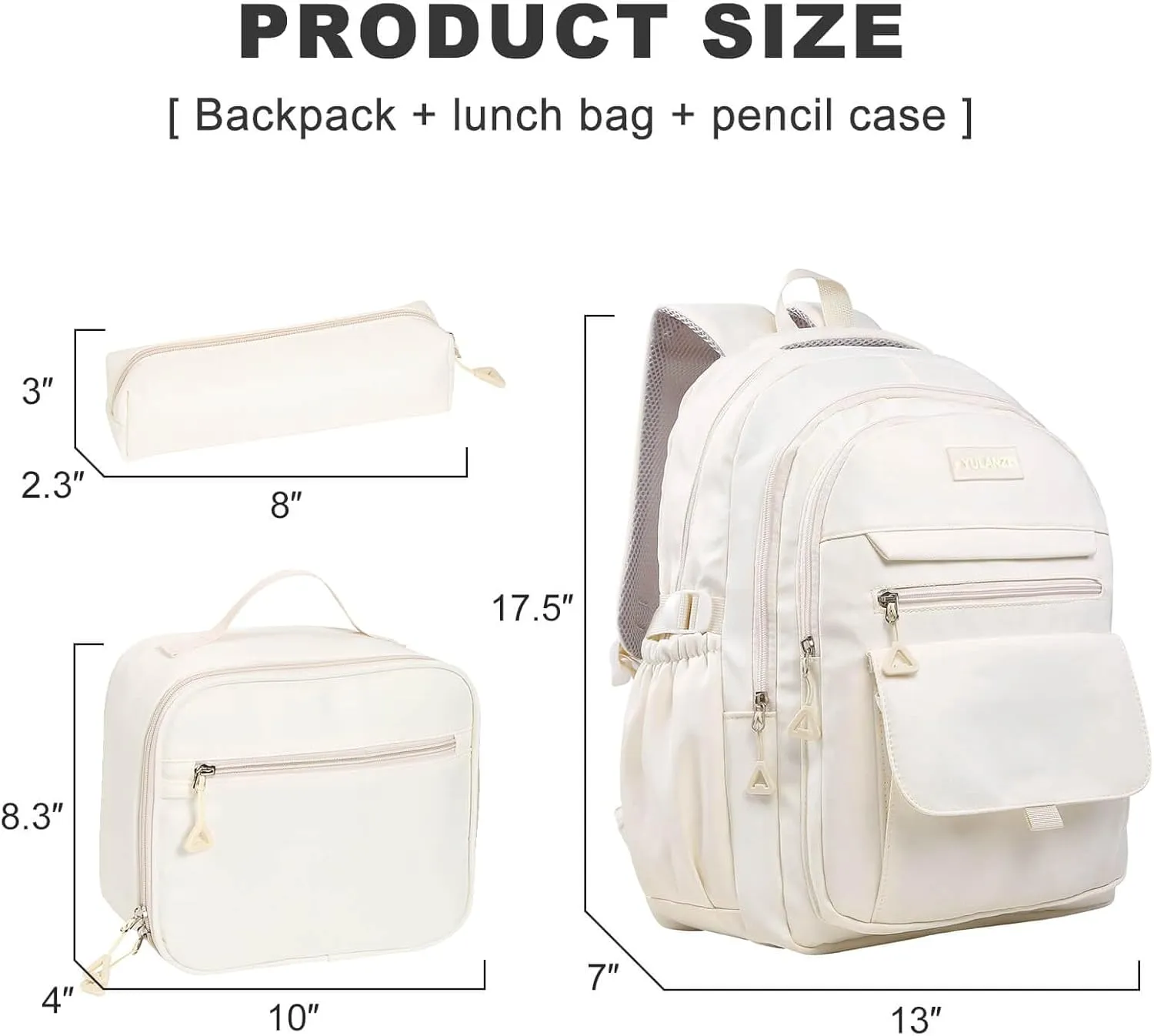 Phaoullzon Teen Girls School Backpack with Lunch Box for Boys, College Aesthetic Laptop Bookbag for Women,Beige