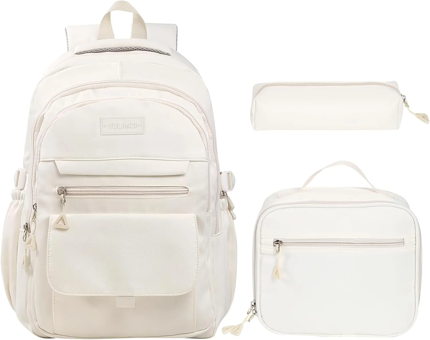 Phaoullzon Teen Girls School Backpack with Lunch Box for Boys, College Aesthetic Laptop Bookbag for Women,Beige