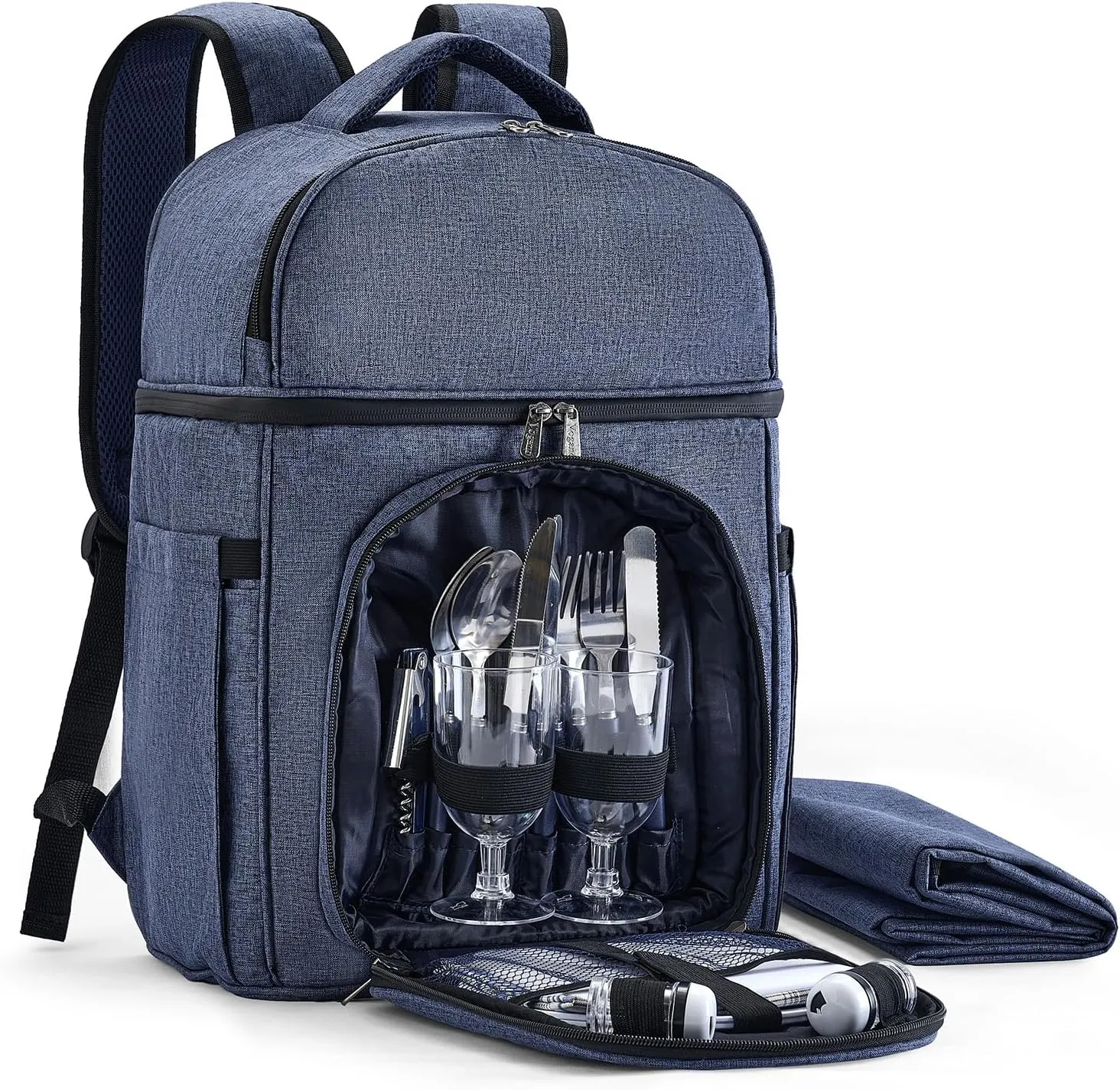 Picnic Backpack & Accessories - Picnic Set for 2 Person with 2 Insulated Cooler Compartment, Lightweight Blanket and Cutlery Set, Perfect for Wedding Gifts for Couples and Bridal Shower Gifts