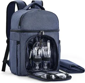 Picnic Backpack & Accessories - Picnic Set for 2 Person with 2 Insulated Cooler Compartment, Lightweight Blanket and Cutlery Set, Perfect for Wedding Gifts for Couples and Bridal Shower Gifts