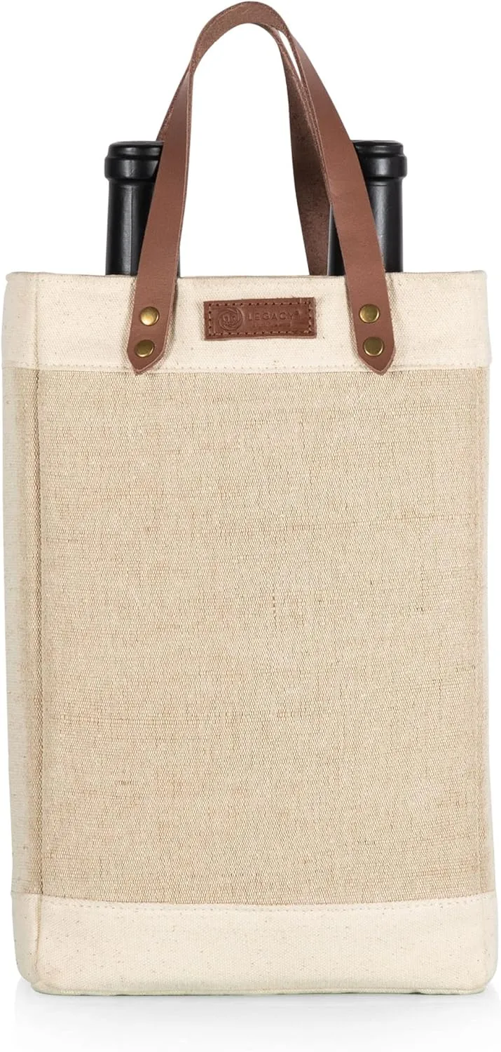 PICNIC TIME 2-Bottle Pinot Jute Insulated Wine Tote and Gift Bag, Beige