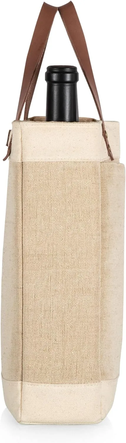 PICNIC TIME 2-Bottle Pinot Jute Insulated Wine Tote and Gift Bag, Beige