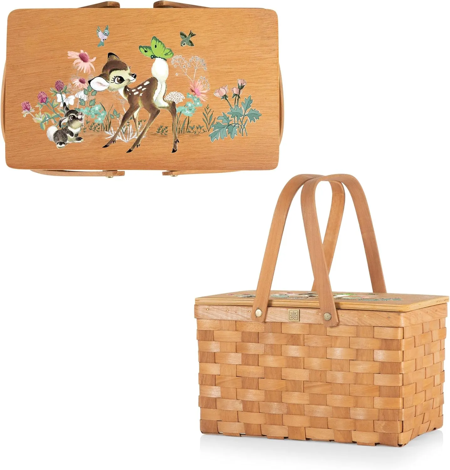 PICNIC TIME Disney Bambi Poppy Personal Picnic Basket, Insulated Lunch Bag, Retro Lunch Box, (Beige)