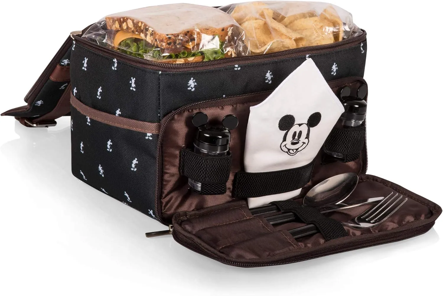 PICNIC TIME Disney Mickey Mouse Lunch Bag, Insulated Lunch Box with Utensil Set, Lunch Cooler Bag, (Mickey Mouse Pattern)