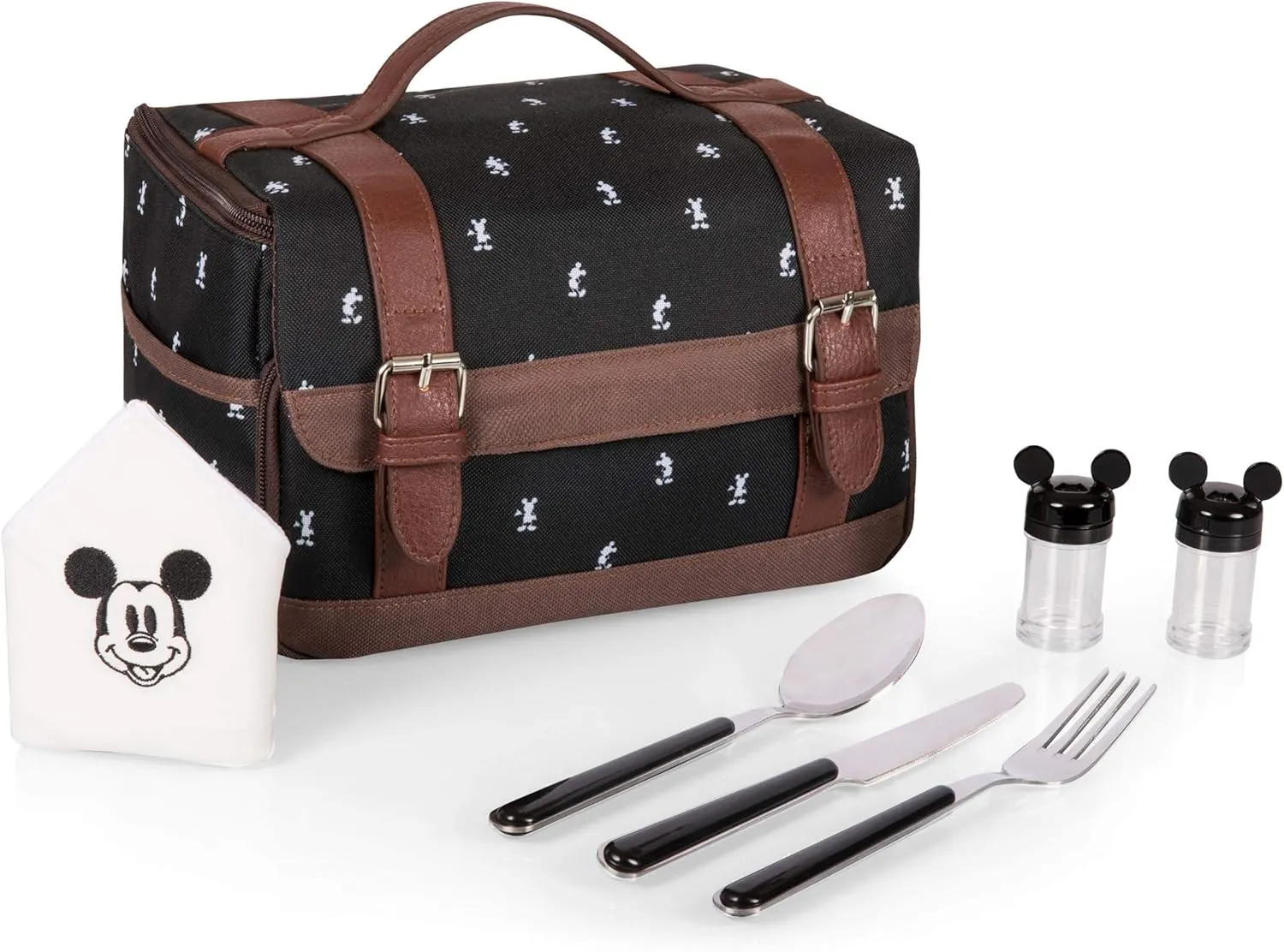 PICNIC TIME Disney Mickey Mouse Lunch Bag, Insulated Lunch Box with Utensil Set, Lunch Cooler Bag, (Mickey Mouse Pattern)