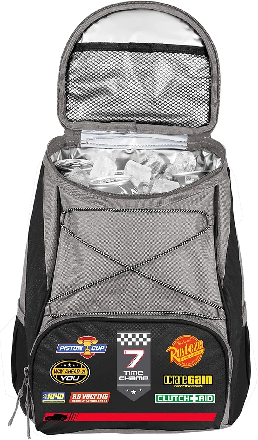 PICNIC TIME Disney Pixar Cars Lightning McQueen PTX Backpack Cooler, Soft Cooler Backpack, Insulated Lunch Bag, (Black with Gray Accents)