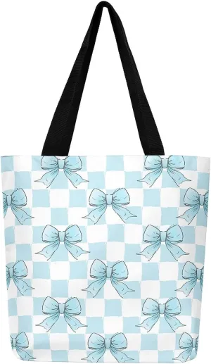 Pink Bowknot Canvas Tote Bag Kawaii Ribbon Bow Beach Bag,Sweet Girly Pink Bow Tie Shoulder Bag