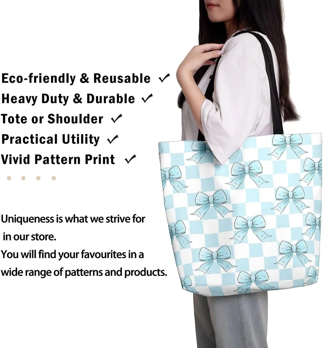 Pink Bowknot Canvas Tote Bag Kawaii Ribbon Bow Beach Bag,Sweet Girly Pink Bow Tie Shoulder Bag
