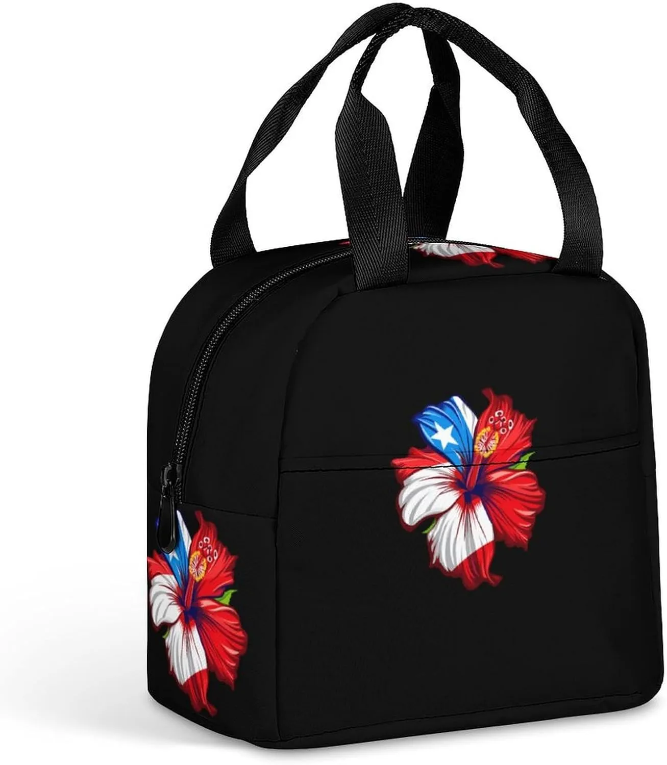 PR State Culture Roots Amapola Boricua Flag Hibiscus Lunch Bag Insulated Lunch Box Reusable Lunch Tote Bag Cooler Cooling Tote for Travel Work