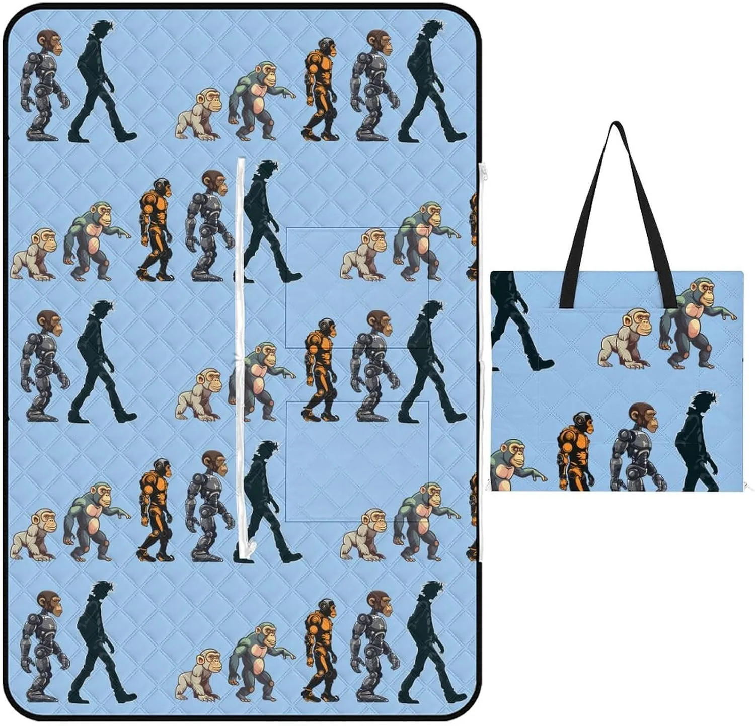 Prehistoric Ape Robot to Man Evolution Picnic Blankets Portable Beach Blanket Travel Camping Mat 150x100cm