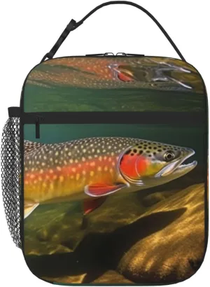 Premium Insulated Lunch Bag for Women Men Large Lunch Box Reusable Lunch Tote Bags Leakproof Cooler Lunch Containers Brook Trout Fly Fishing Lunch Bags for Office, Travel, Outdoor