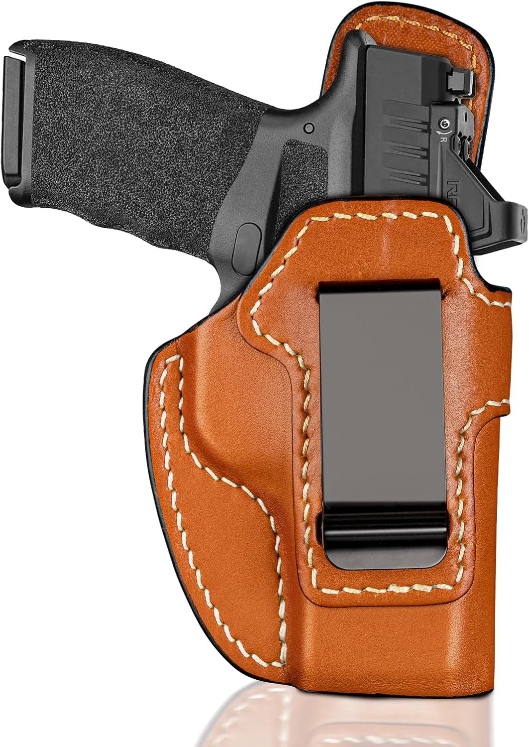 Premium IWB Leather Holster for Springfield Hellcat/OSP/RDP, Hellcat Pro, Optic-Ready Concealed Carry Holster, 1.75" Steel Clip, Right-Hand Inside Waistband Holster, Classic Brown Color
