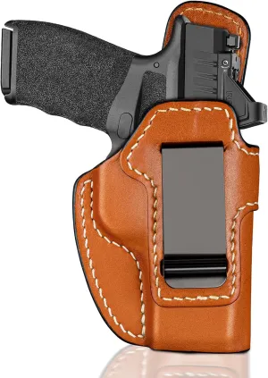 Premium IWB Leather Holster for Springfield Hellcat/OSP/RDP, Hellcat Pro, Optic-Ready Concealed Carry Holster, 1.75" Steel Clip, Right-Hand Inside Waistband Holster, Classic Brown Color