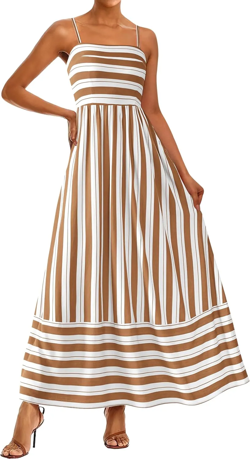 PRETTYGARDEN Summer Dresses for Women 2025 Beach Maxi Dress Spaghetti Strap Floral Boho A Line Wedding Guest Flowy Long Dress