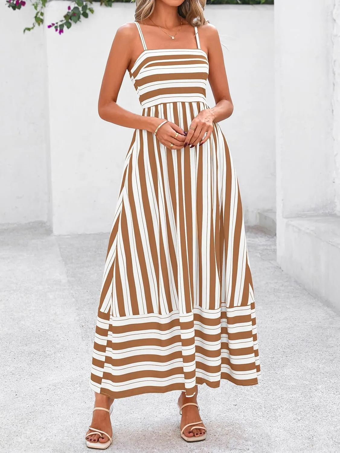 PRETTYGARDEN Summer Dresses for Women 2025 Beach Maxi Dress Spaghetti Strap Floral Boho A Line Wedding Guest Flowy Long Dress