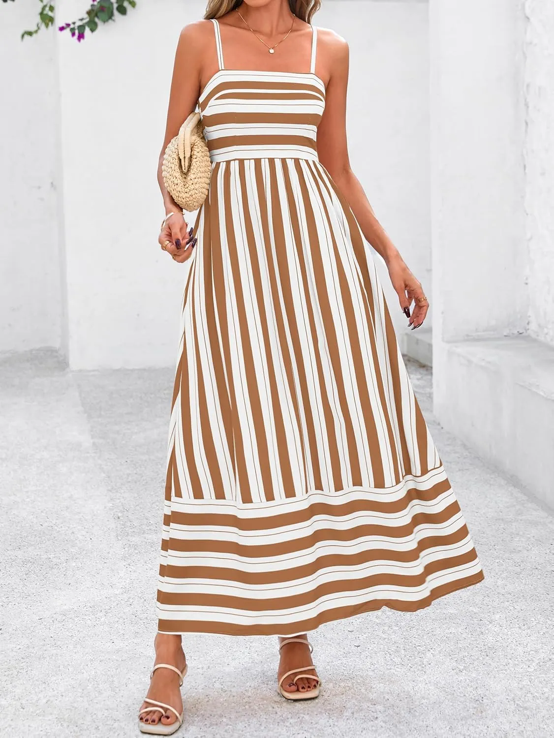 PRETTYGARDEN Summer Dresses for Women 2025 Beach Maxi Dress Spaghetti Strap Floral Boho A Line Wedding Guest Flowy Long Dress
