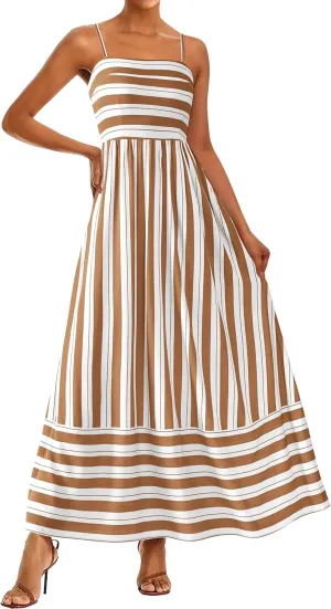 PRETTYGARDEN Summer Dresses for Women 2025 Beach Maxi Dress Spaghetti Strap Floral Boho A Line Wedding Guest Flowy Long Dress