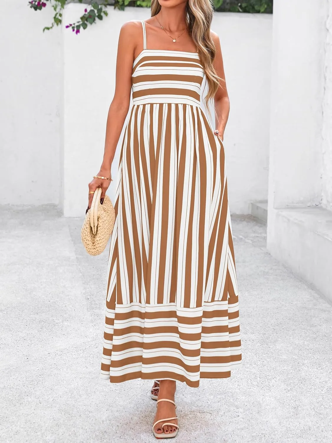 PRETTYGARDEN Summer Dresses for Women 2025 Beach Maxi Dress Spaghetti Strap Floral Boho A Line Wedding Guest Flowy Long Dress