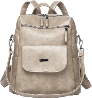 PU Leather Backpack Purse for Women Fashion Multipurpose Design Handbag Ladies Shoulder Bags Travel Backpack Beige