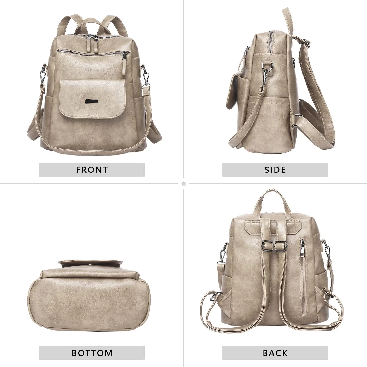 PU Leather Backpack Purse for Women Fashion Multipurpose Design Handbag Ladies Shoulder Bags Travel Backpack Beige