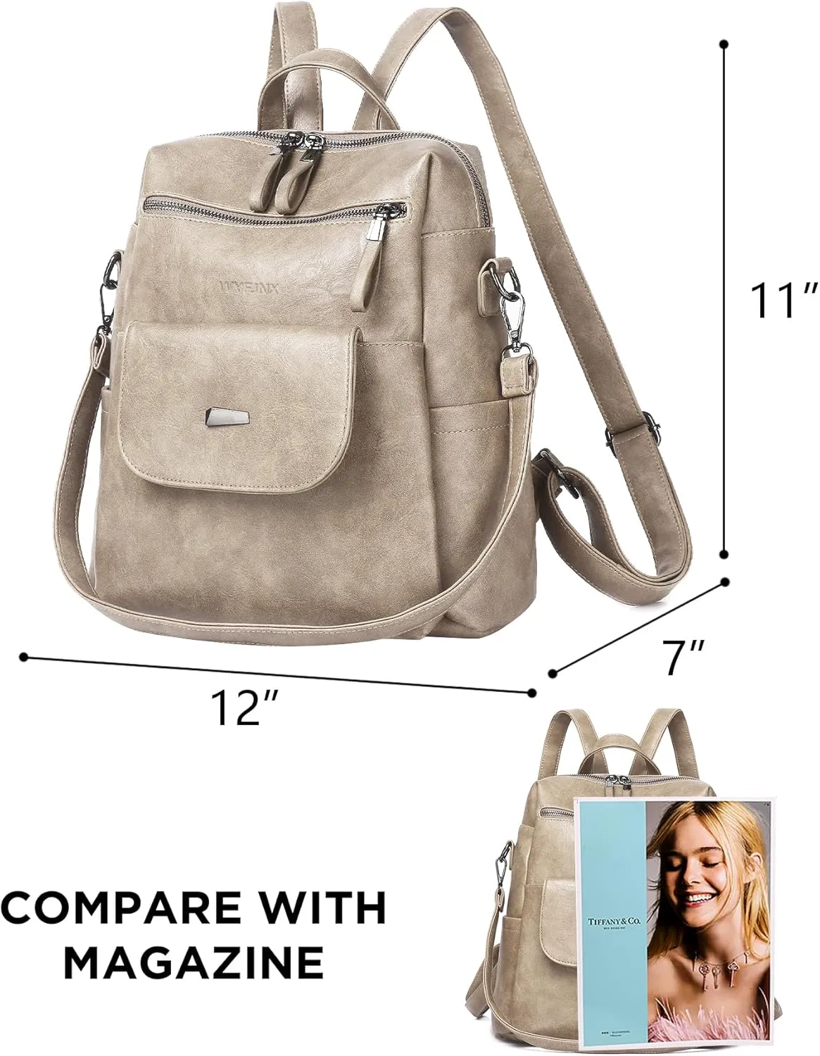 PU Leather Backpack Purse for Women Fashion Multipurpose Design Handbag Ladies Shoulder Bags Travel Backpack Beige