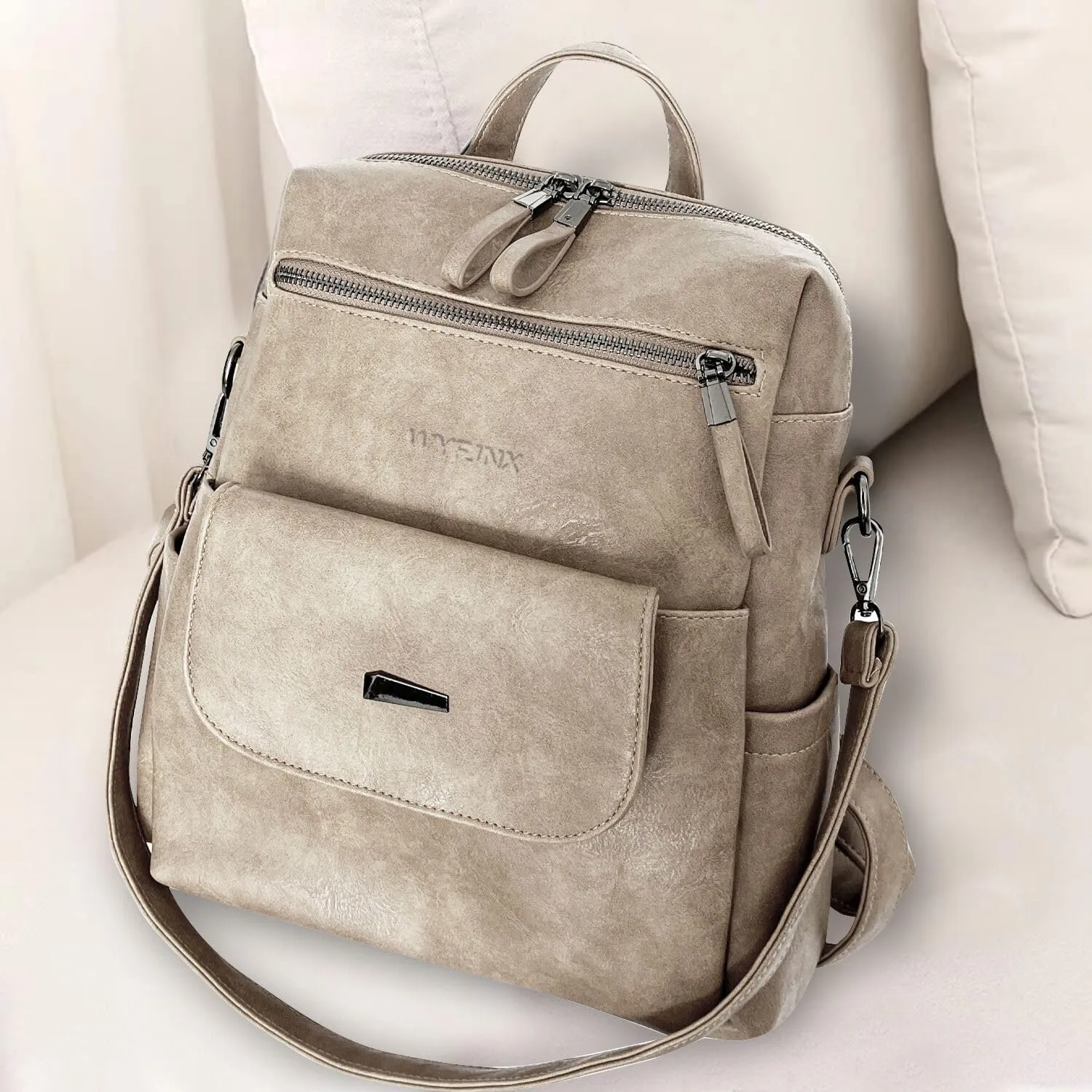 PU Leather Backpack Purse for Women Fashion Multipurpose Design Handbag Ladies Shoulder Bags Travel Backpack Beige