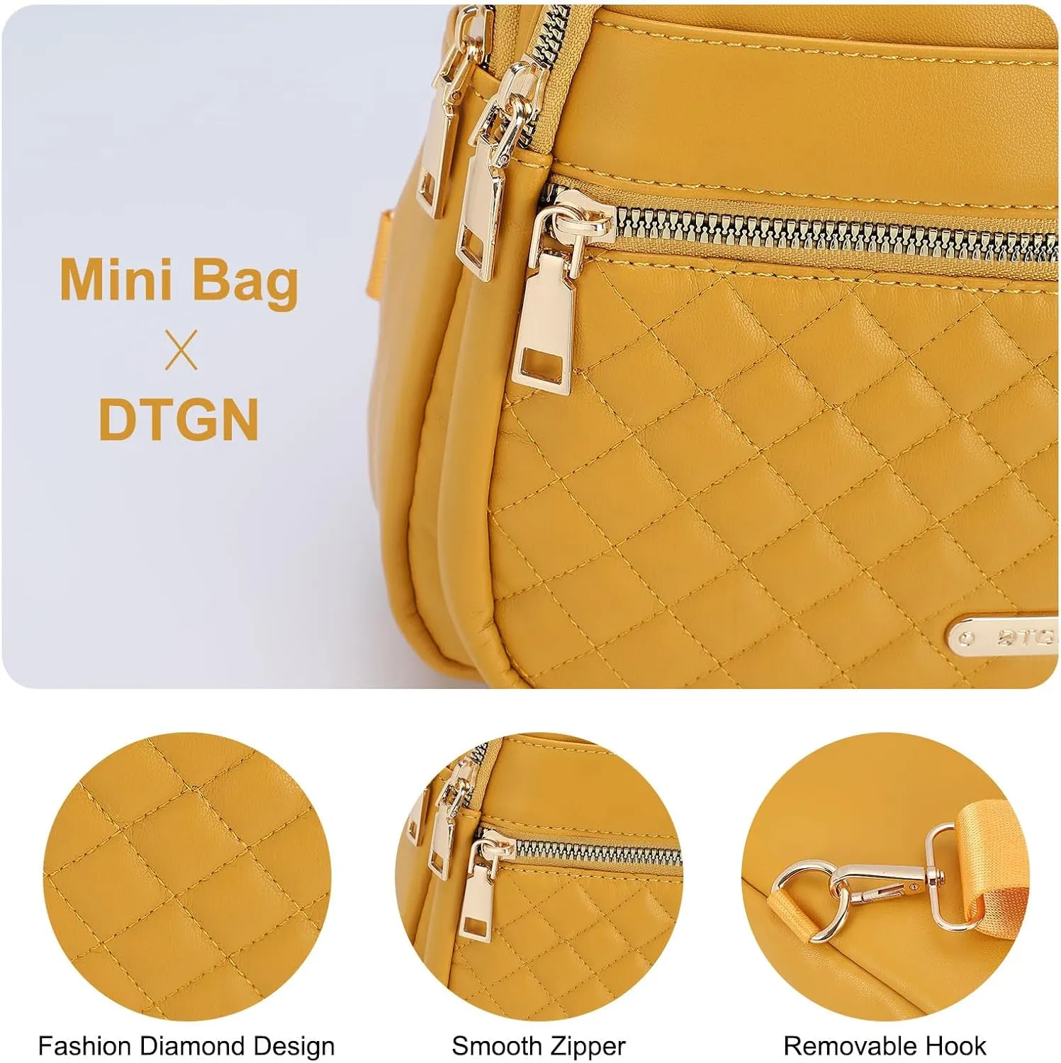 PU Leather Small Sling Bag Mini Crossbody Backpack Daypack - 7.9" Good for Hiking Travel Running Cycling Sports - Ginger