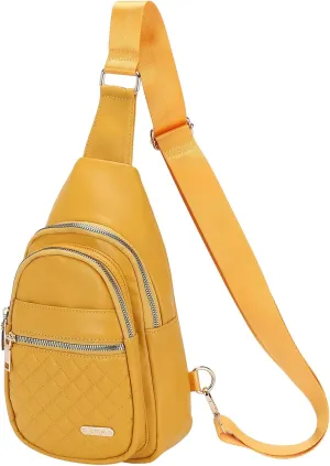 PU Leather Small Sling Bag Mini Crossbody Backpack Daypack - 7.9" Good for Hiking Travel Running Cycling Sports - Ginger