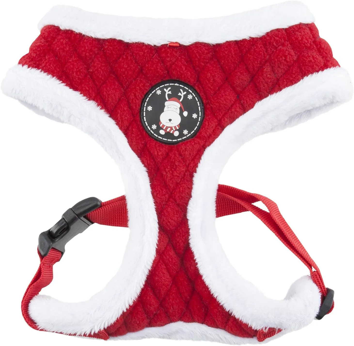 Puppia Blitzen Dog Harness Over-The-Head Warm Winter Christmas Holiday Harness Adjustable Chest for Small and Medium Dog, Red, Small