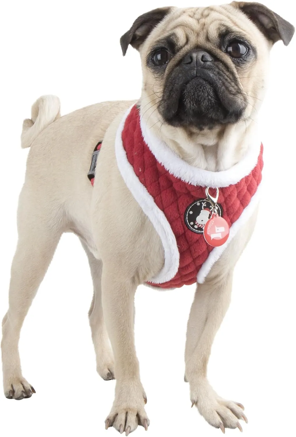 Puppia Blitzen Dog Harness Over-The-Head Warm Winter Christmas Holiday Harness Adjustable Chest for Small and Medium Dog, Red, Small