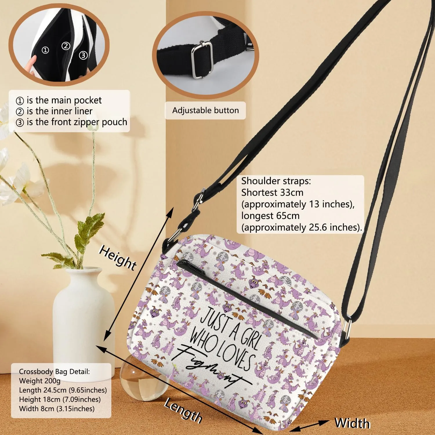 Purle Dragon Crossbody Bag Purle Dragon Shoulder Bag Fan Gift Dragon Messenger Bag
