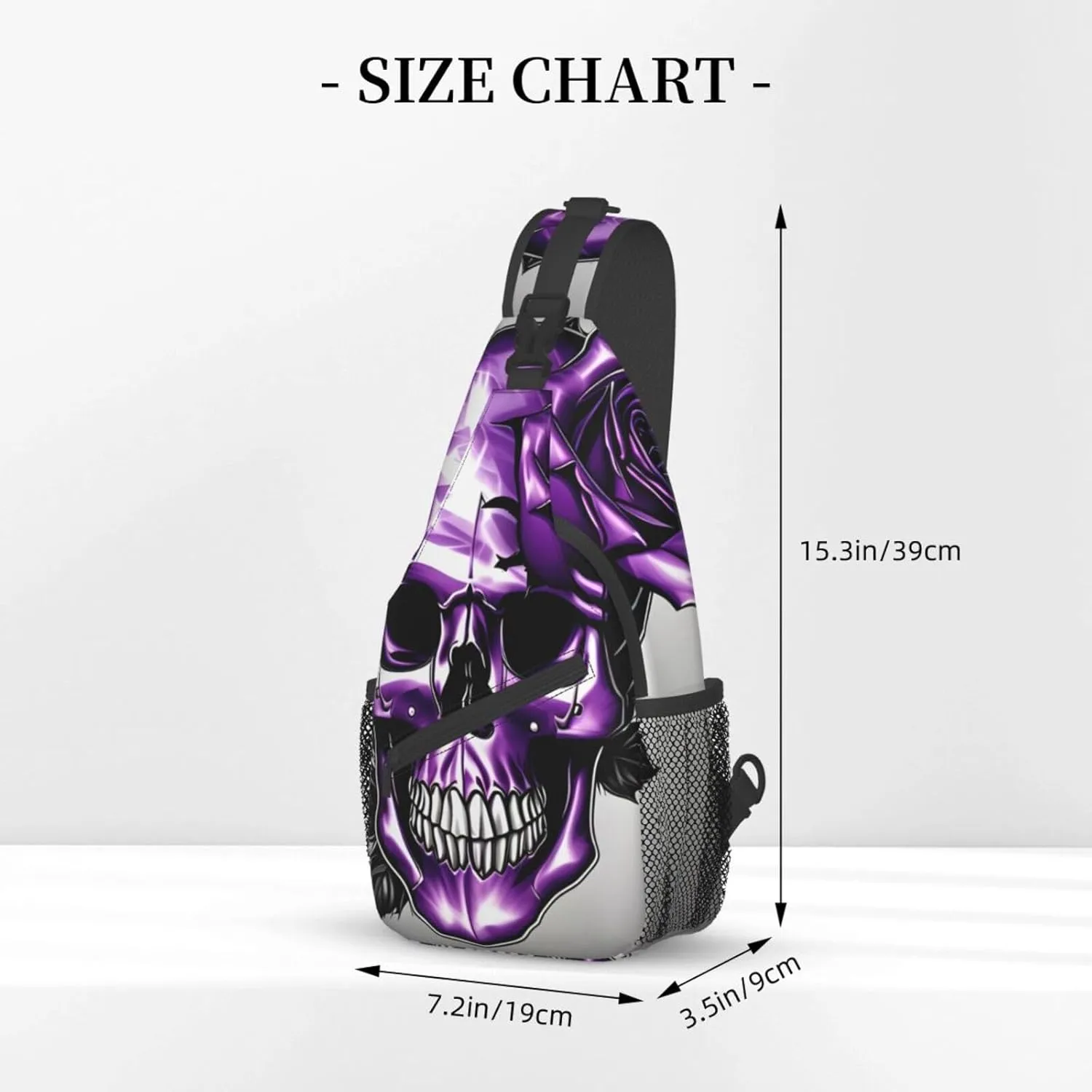 Purple Rose and Skull Print Sling Backpack, Sling Bag, Crossbody Chest Bag Daypack, for Hiking Travel
