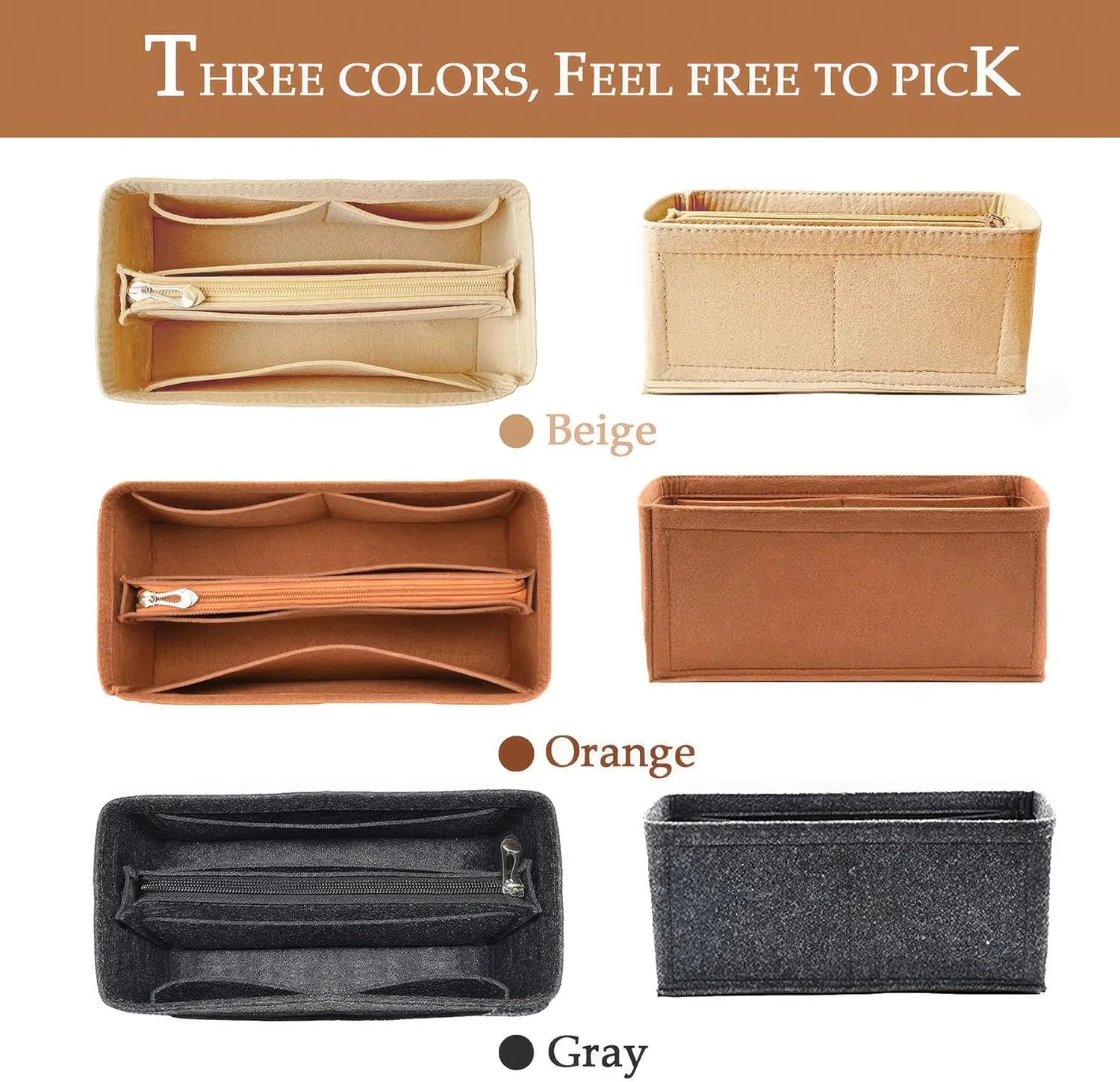 Purse Organizer Insert For Birkin 25 Bag, Felt Insert Organizer With Zipper, Large Capacity,Women’s Handbags Shaper (25,Beige)