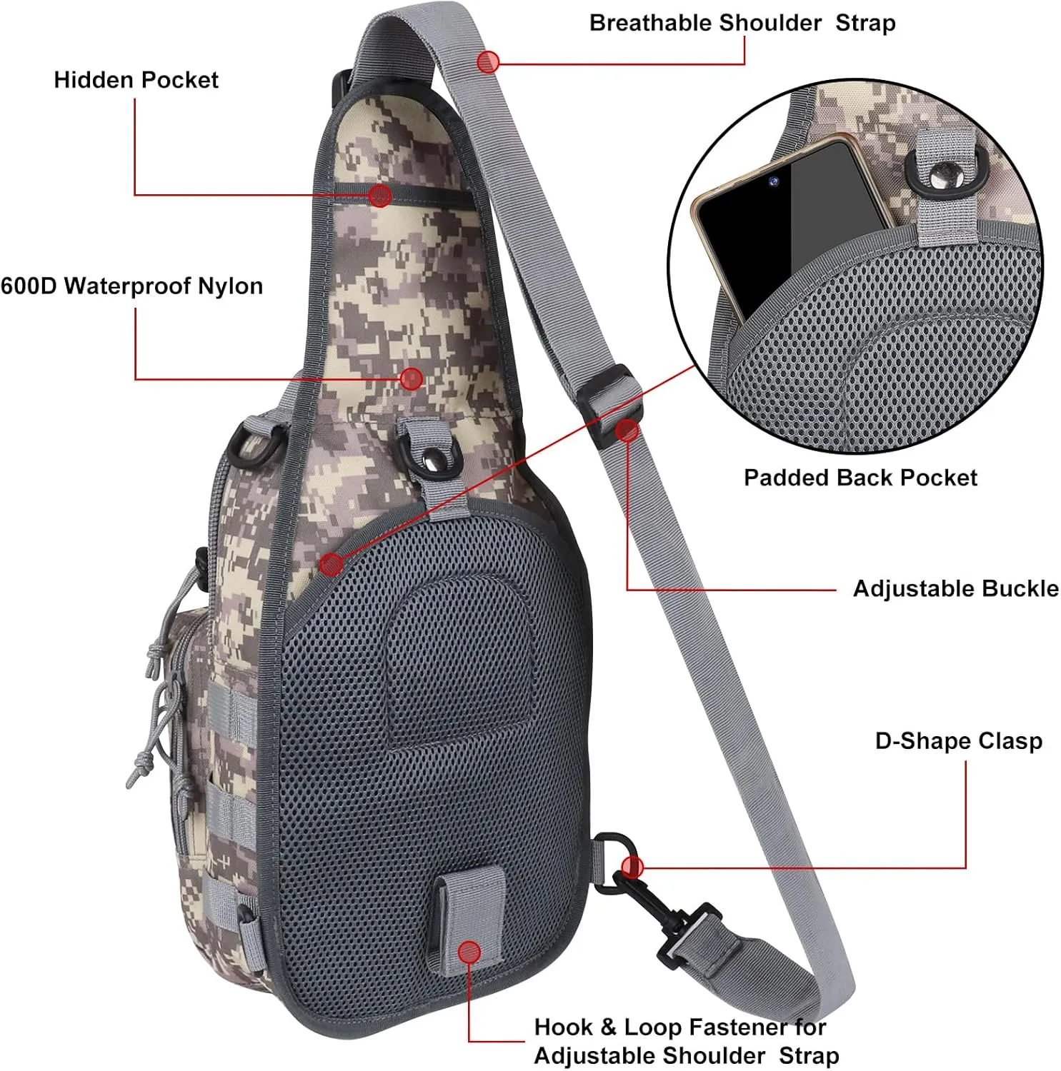 Qcute Tactical Backpack, Waterproof Military Cross-body Molle Sling Shoulder Backpack Chest Bag for Outdoor Every Day Carry