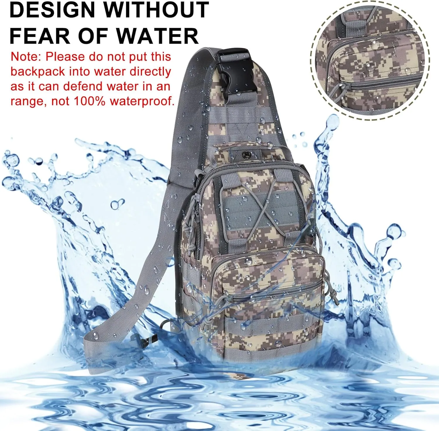 Qcute Tactical Backpack, Waterproof Military Cross-body Molle Sling Shoulder Backpack Chest Bag for Outdoor Every Day Carry