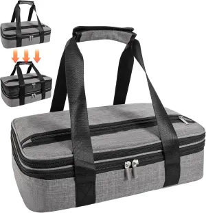 QEES Insulated Casserole Carriers for Hot or Cold Food,Double Decker Casserole Dish Bag Carrying Case,Expandable Food Carrier Warmer Container Bag For Travel Picnic Cookouts.Fits 9"x13" Baking Dish