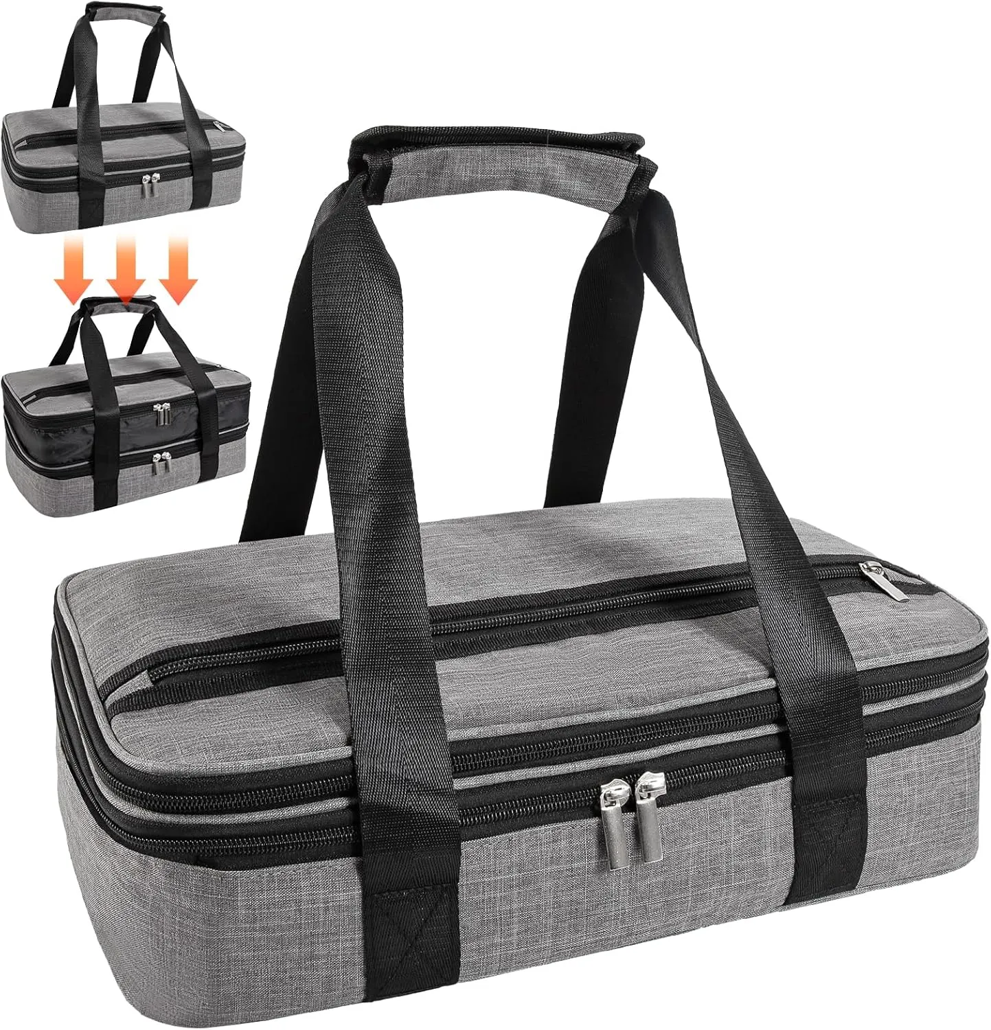 QEES Insulated Casserole Carriers for Hot or Cold Food,Double Decker Casserole Dish Bag Carrying Case,Expandable Food Carrier Warmer Container Bag For Travel Picnic Cookouts.Fits 9"x13" Baking Dish