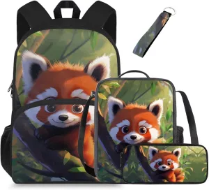 Raccoon Girls Backpack Purse Ages 8-10 Cute Little Girls Bookbag with Lunch Box 4 in 1 Lightweight Insulated Lunch Bag with Inner Elastic Band Simple Pencil Case