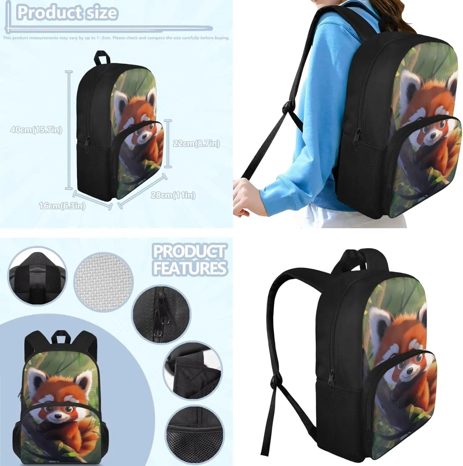 Raccoon Girls Backpack Purse Ages 8-10 Cute Little Girls Bookbag with Lunch Box 4 in 1 Lightweight Insulated Lunch Bag with Inner Elastic Band Simple Pencil Case