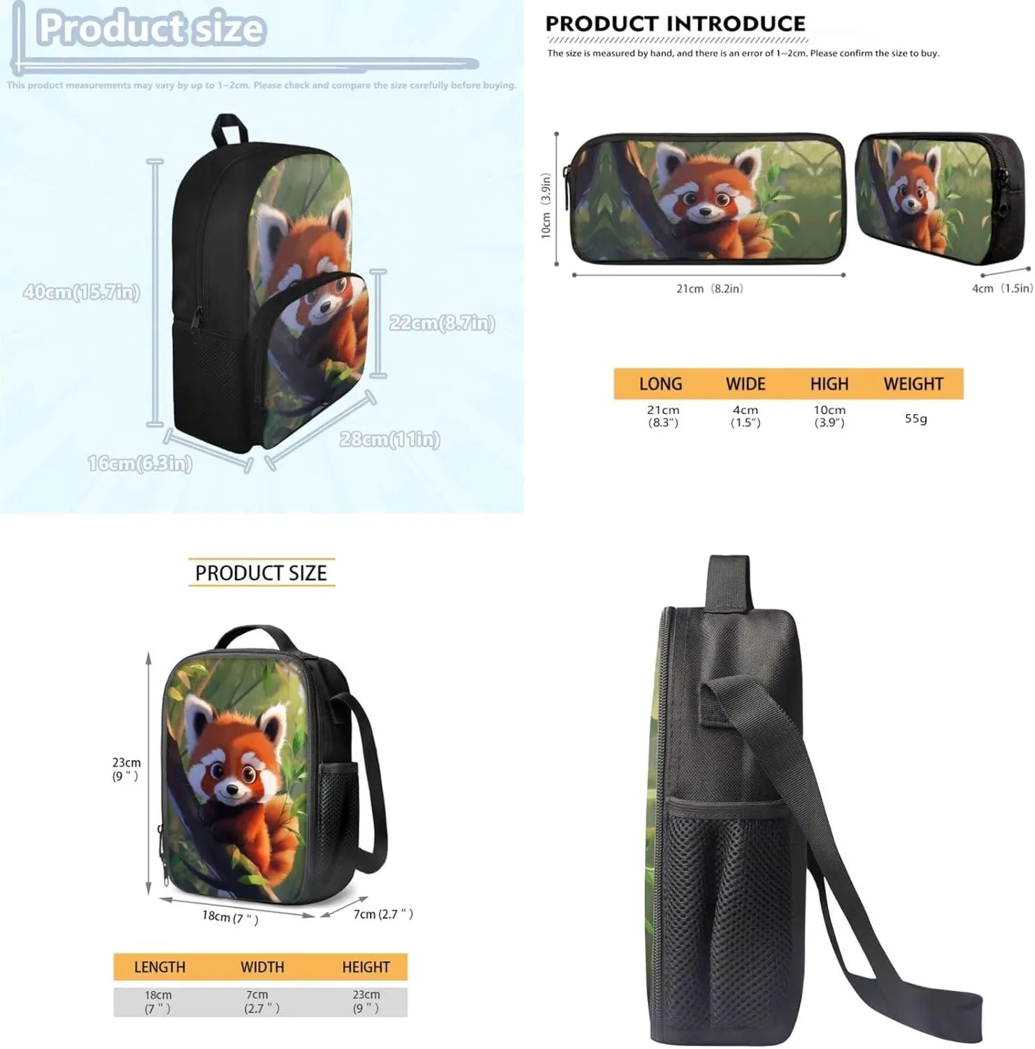 Raccoon Girls Backpack Purse Ages 8-10 Cute Little Girls Bookbag with Lunch Box 4 in 1 Lightweight Insulated Lunch Bag with Inner Elastic Band Simple Pencil Case