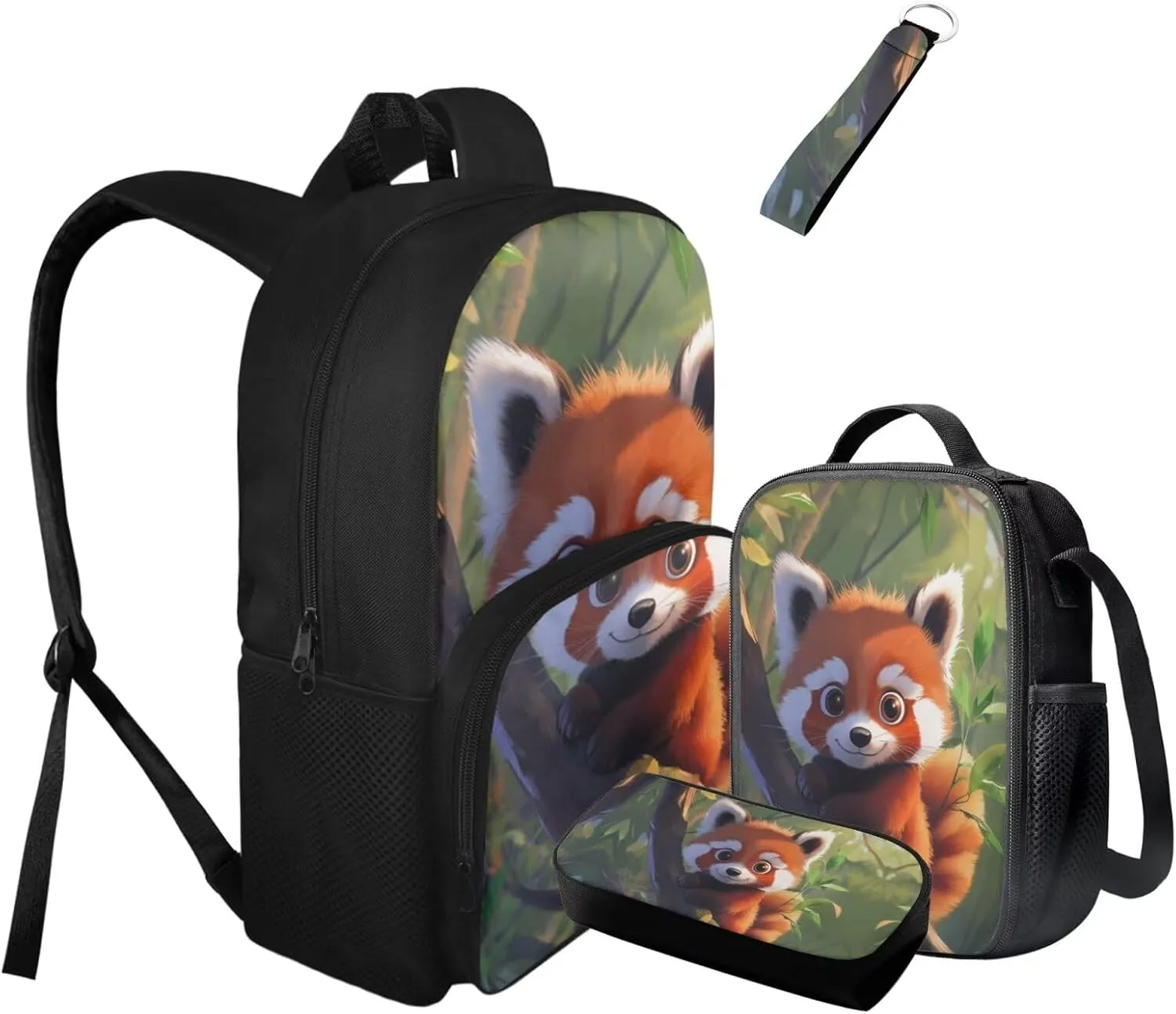 Raccoon Girls Backpack Purse Ages 8-10 Cute Little Girls Bookbag with Lunch Box 4 in 1 Lightweight Insulated Lunch Bag with Inner Elastic Band Simple Pencil Case
