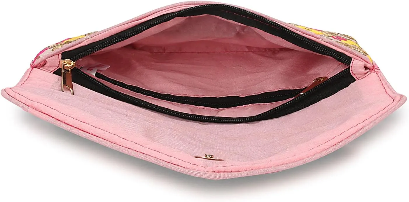 Rajasthani Indian Art Sling Bag Foldover Clutch Purse For Women, Indian Handcrafted Foldover Sling Clutch