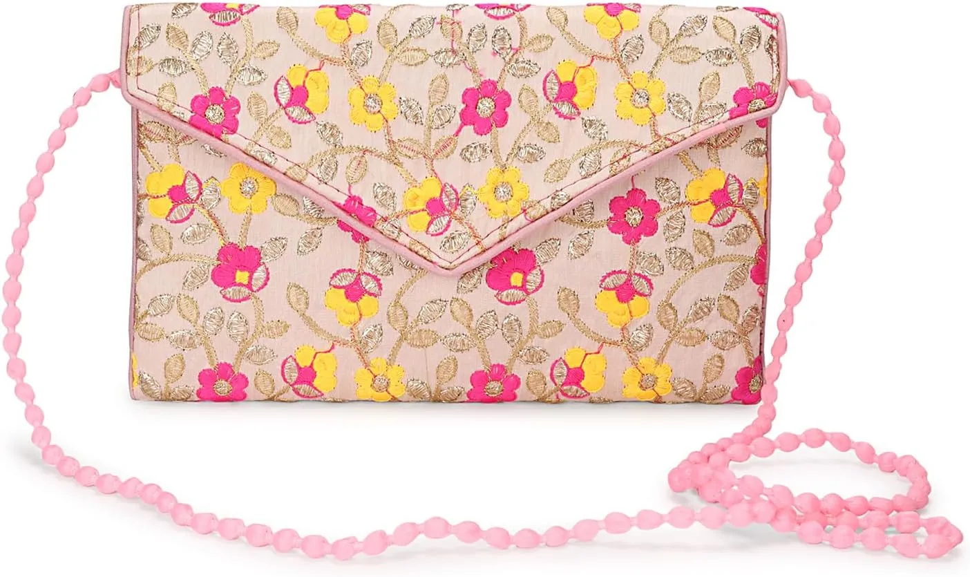 Rajasthani Indian Art Sling Bag Foldover Clutch Purse For Women, Indian Handcrafted Foldover Sling Clutch