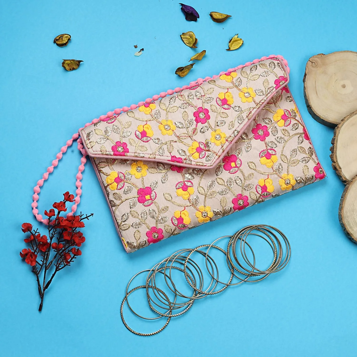 Rajasthani Indian Art Sling Bag Foldover Clutch Purse For Women, Indian Handcrafted Foldover Sling Clutch