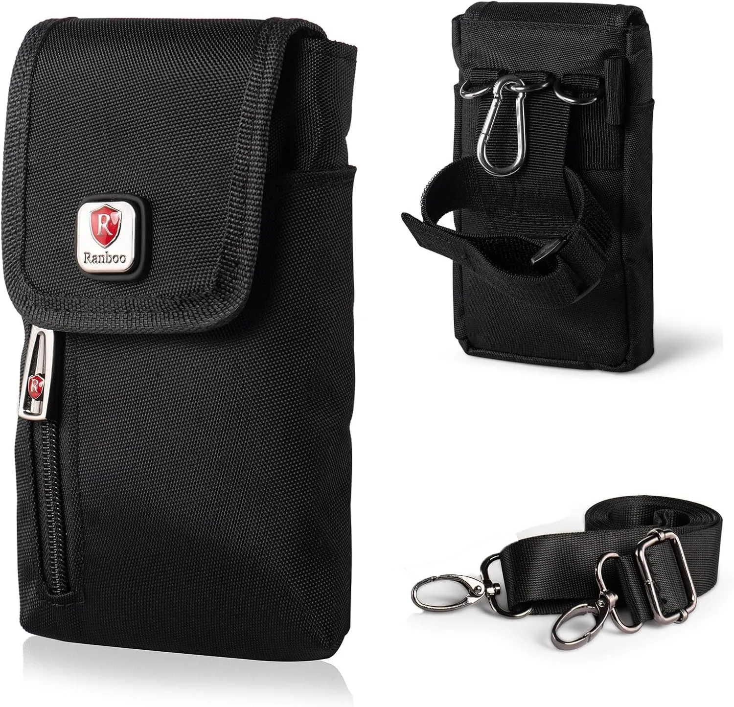 Ranboo Phone Holster Fits for Samsung Galaxy A15 S25 Ultra S24 Ultra S23 Ultra S24  S23  S22  Nylon Crossbody Purse Arm Band Bag Cell Phone Pouch Case with Belt Clip Belt Loop Shoulder Strap (Black)