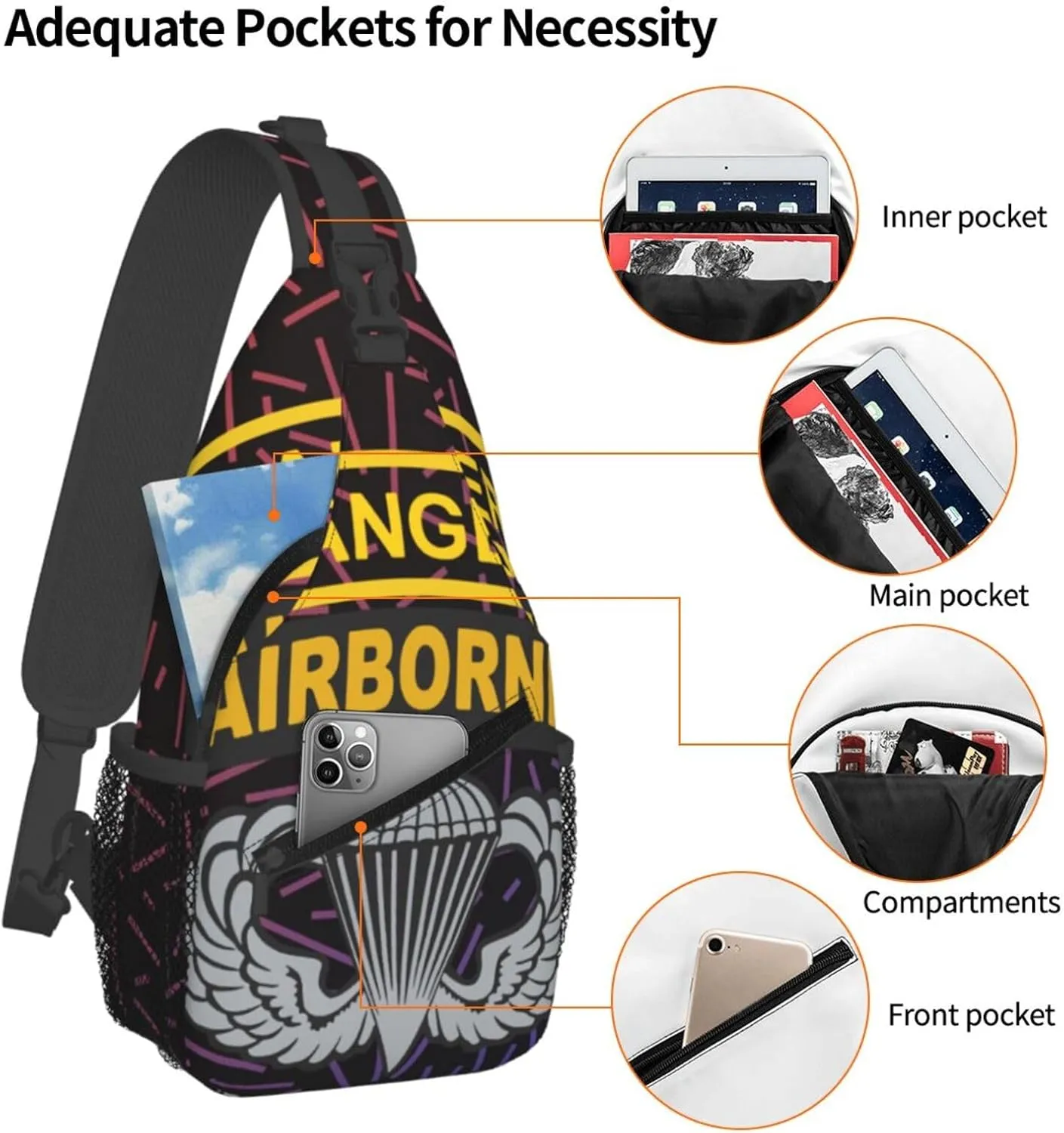 Ranger Tab Airborne And Wings Small Crossbody Backpack Sling Bag For Men Women Mini One Shoulder Chest Bags Gym Sport Travel Hiking Daypack