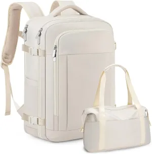 RDTGO Travel Backpack For Women,Personal Item Travel Bag Fits 17" Laptop,Flight Approved Carry-On Backpack, Hiking Backpack,Waterproof Outdoor College Casual Daypack (Beige)
