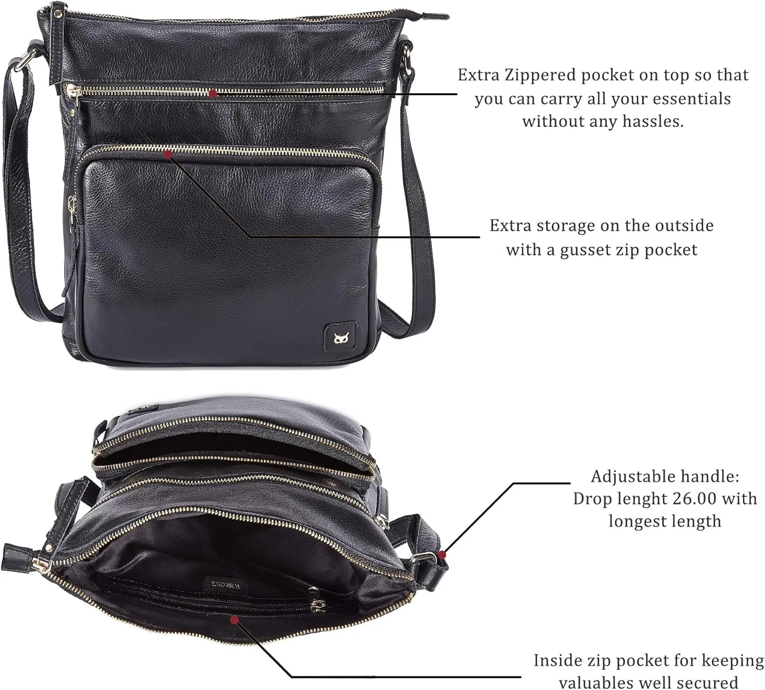 Real Leather Crossbody Bags Purses for Women Shoulder Handbags Crossover Handmade Stylish Trendy Pocketbook
